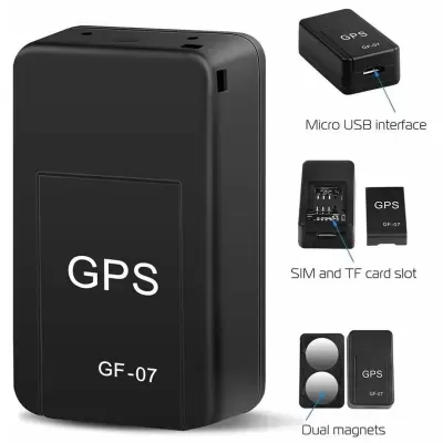 Dispositivo GPS preto GF-07 com portas e ímanes