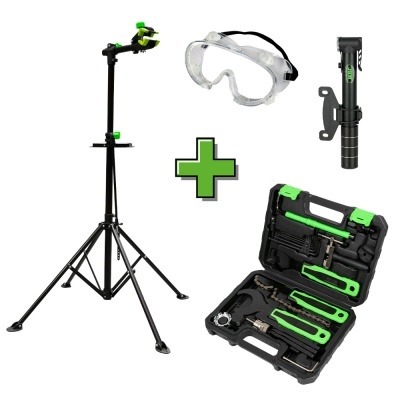 Kit de ferramentas com tripé, óculos, mini bomba e estojo com ferramentas