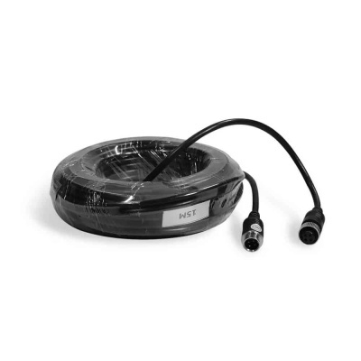 Cabo elétrico preto embalado com conectores metálicos e etiqueta 1.5M