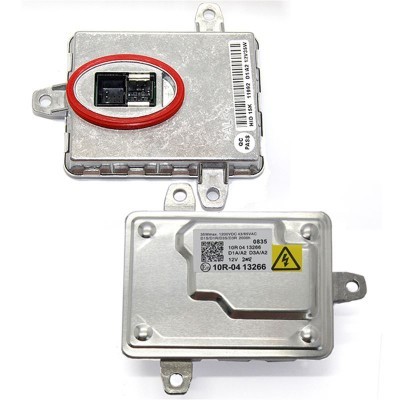 Dois módulos eletrónicos metálicos com etiquetas e avisos de alta tensão