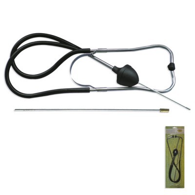 Cabo de aço preto com vibro e palito metálico, em fundo branco, com embalagem por perto.