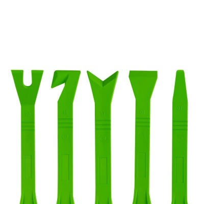 Ferramentas plásticas verdes para remoção, várias pontas, fundo branco