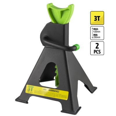 Suporte de apoio para automóvel preto com partes verdes e etiqueta amarela