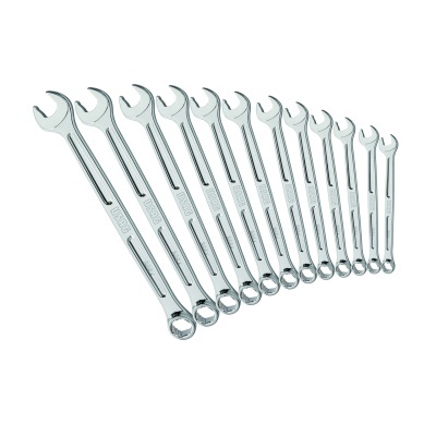 Conjunto de chaves de boca e combinadas em metal cromado