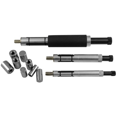 Extensores metálicos cilíndricos com espaçadores sobre fundo branco