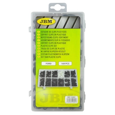 Estojo com clipes plásticos para automóveis da marca JBM, 169 peças, para FORD.