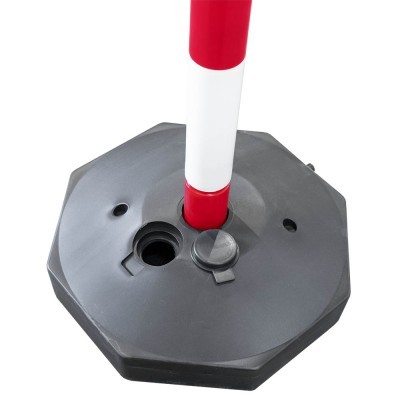 Base octogonal preta com pólo branco e vermelho