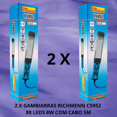 Duas embalagens azuis da gama RICHMENN C5952 com 88 LEDs e cabo de 5 metros