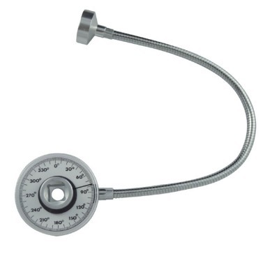 Mostrador circular com graduações angulares e braço metálico flexível