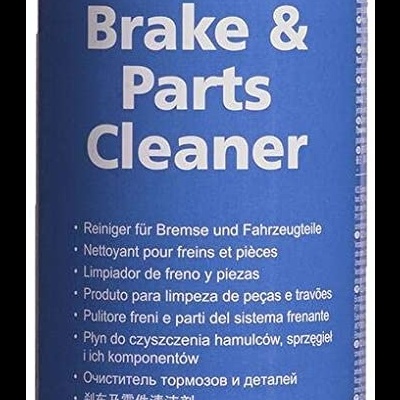 Lata spray de limpeza automóvel com tampa vermelha e corpo azul