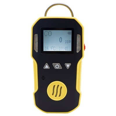 Detector portátil de gases amarelo e preto com ecrã digital