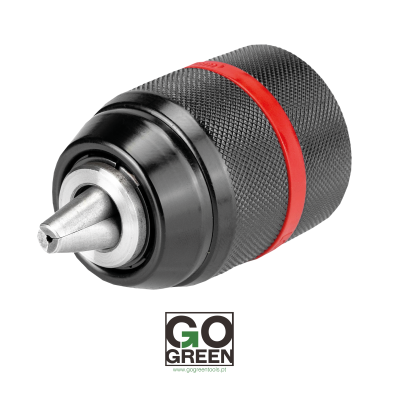 Mandril preto e vermelho para furadeira com ponta metálica cónica