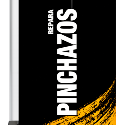 Lata TRATAUTO para reparar pinchazos com texto e imagem de pneu furado