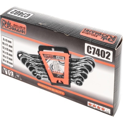 Caixa de conjunto de chaves de boca RM RICHMANN C7402 com várias medidas visíveis