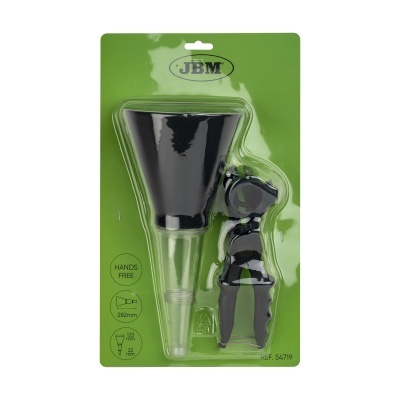 Funil preto e suporte em embalagem verde da marca JBM