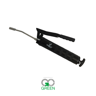 Bomba de lubrificante manual preta com alavanca e tubo metálico curvado, marca DUBAI RC