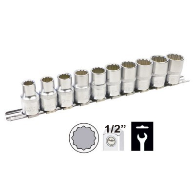 Conjunto de soquetes metálicos prateados organizados em barra