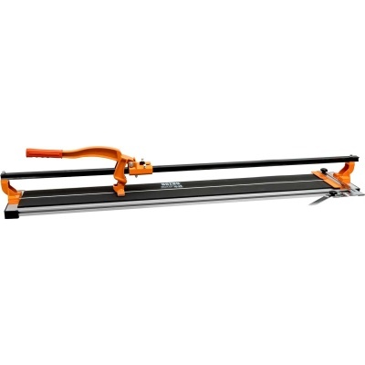 Cortador de azulejos preto e laranja com alavanca e base metálica