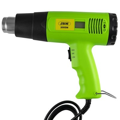 Pistola de ar quente verde e preta JBM 2000W com visor digital e fio elétrico