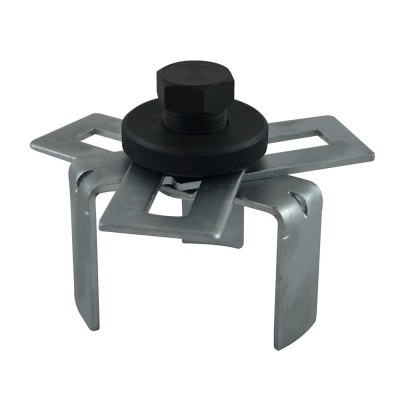 Extrator de volante de quatro garras em metal prateado com parafuso preto