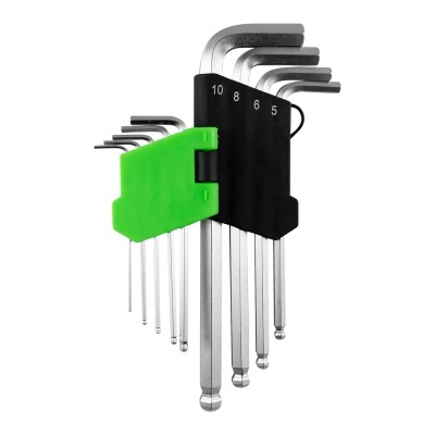 Conjunto de chaves Allen com suportes verdes e pretos em fundo branco