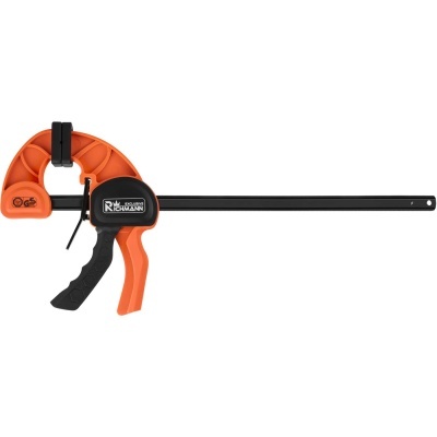 Torno fixador laranja e preto com barra metálica preta