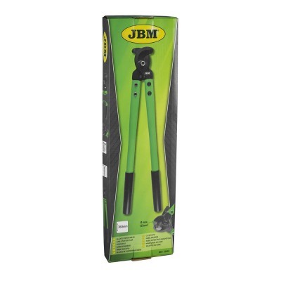 Ferramenta de corte com cabo verde e preto na embalagem verde e preto da marca JBM