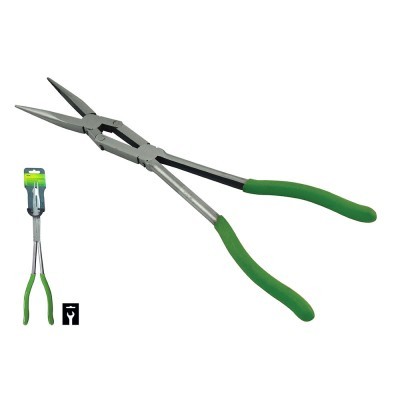 Alicate de ponta fina com cabo verde e estrutura metálica