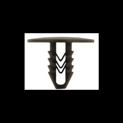 Clip de plástico preto com cabeça larga e duas barbatanas em V.