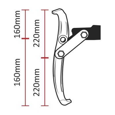 Ferramenta metálica com marcações de medidas 160mm e 220mm