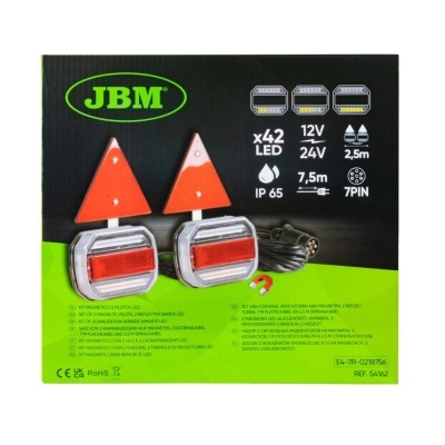 Jogo de luzes traseiras com triângulos reflexivos JBM em embalagem preta e verde
