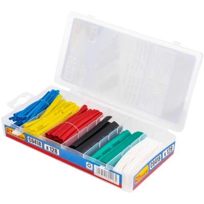 Estojo plástico com termorretráteis coloridos organizados em compartimentos