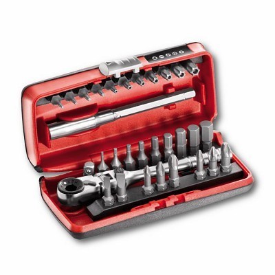 Conjunto de chaves de fendas metálicas em estojo vermelho e preto