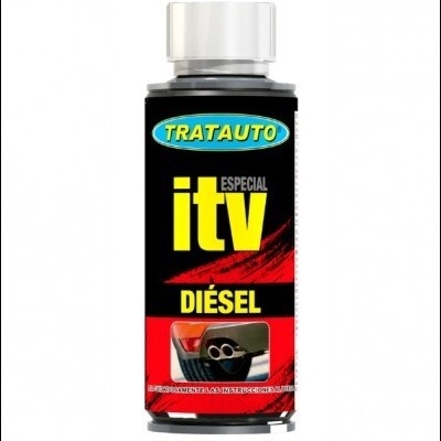 Frasco de produto automóvel para diesel com rótulo preto, vermelho e amarelo
