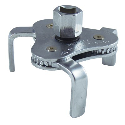 Ferramenta metálica com três garras ajustáveis e parte central hexagonal