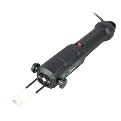 Dispositivo elétrico preto com lâminas metálicas e botão vermelho