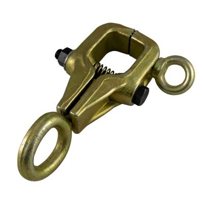 Ferramenta metálica dourada com duas argolas e mola