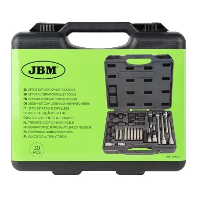 Mala preta e verde JBM com conjunto de ferramentas para extração de polias