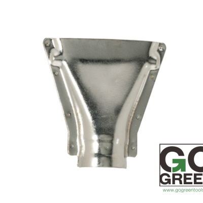 Conector metálico prateado para calhas com logótipo GO GREEN