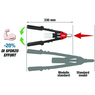 ferramenta manual preta e vermelha com medidas e texto promocional