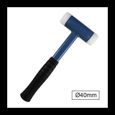 Martelo azul com cabo preto e extremidades brancas com etiqueta Ø40mm