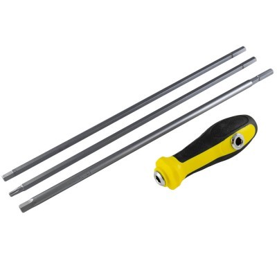 Conjunto de ferramenta com cabo amarelo e preto e extensões de metal