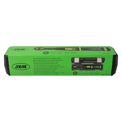 Caixa verde com imagem e descrição da chave dinamométrica JBM 1/4