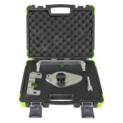 Estojo preto com ferramentas metálicas e interior almofadado