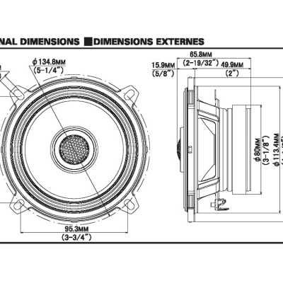 Desenho técnico de coluna de altifalante com dimensões detalhadas.