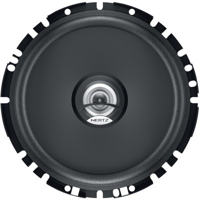 Coluna de som redonda preta da marca Hertz com estrutura metálica