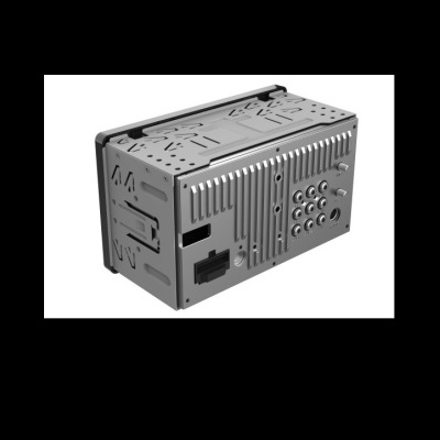 Aparelho eletrônico cinza metálico com múltiplas portas e conectores