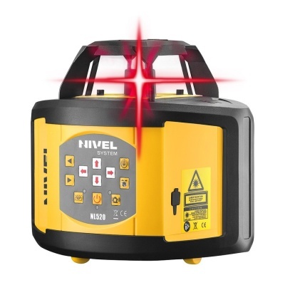 Nível laser rotativo amarelo e cinzento com luz vermelha