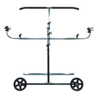 Carrinho metálico com rodas e partes ajustáveis