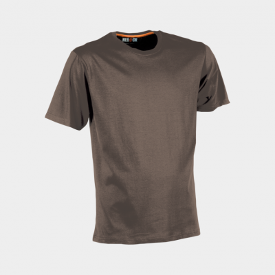 Camiseta castanha de manga curta com gola redonda preta